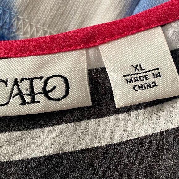 Cato Black/White Striped High Low Hem Semi Sheer Button Down Blouse. Size XL - Picture 7 of 8